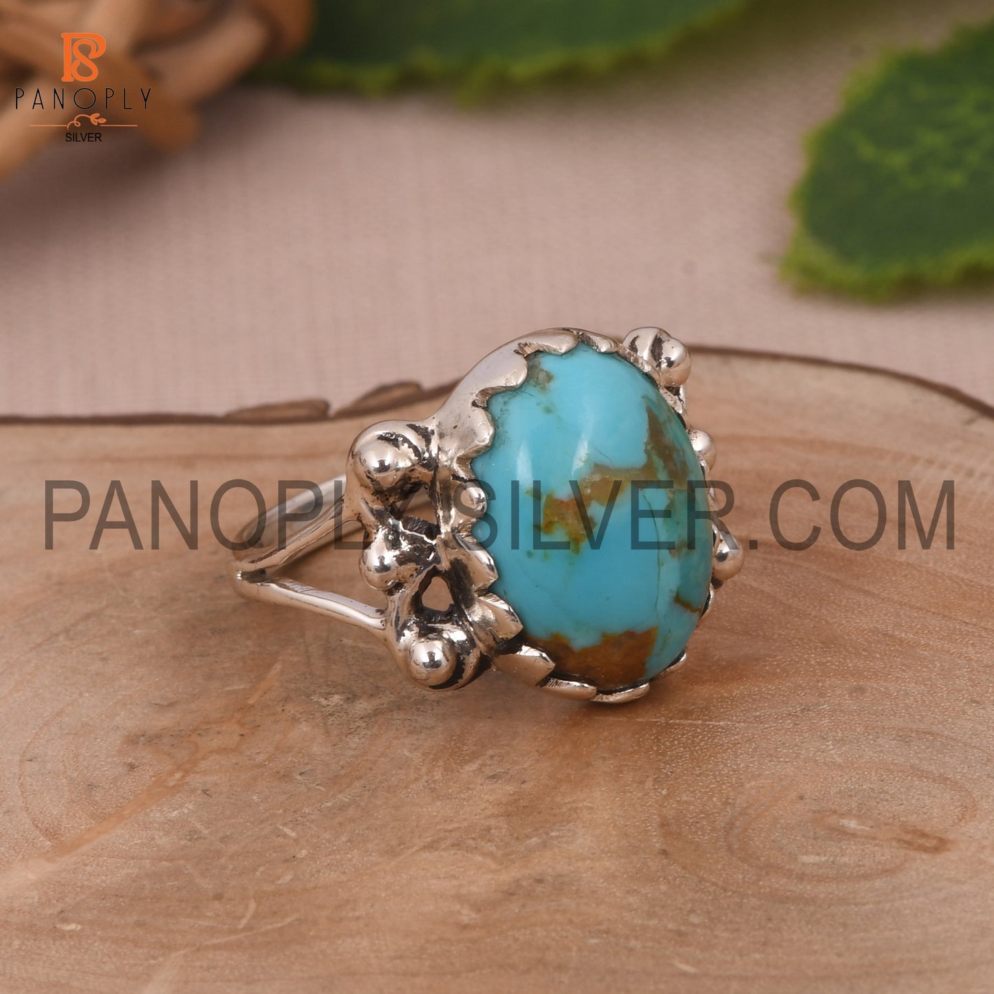 Turquoise Oval Shape Split Band Ring