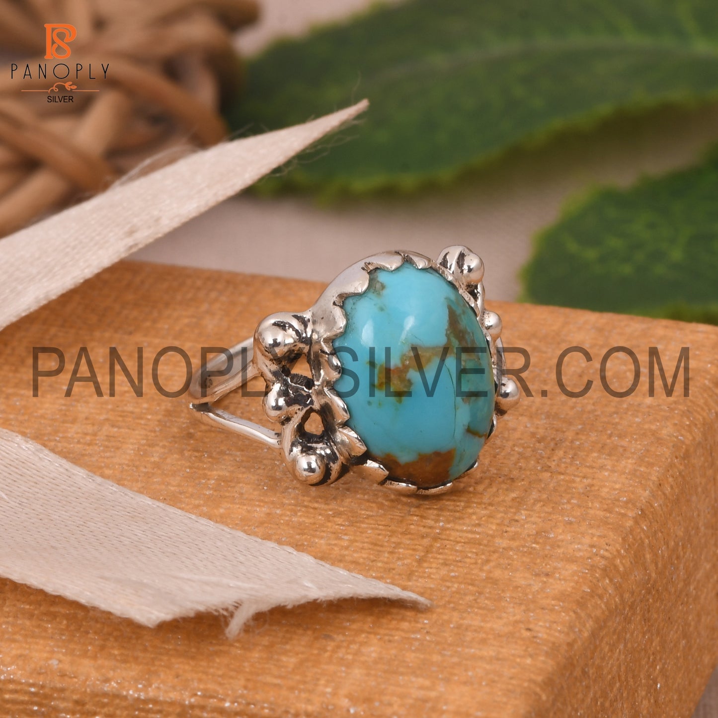 Turquoise Oval Shape Split Band Ring