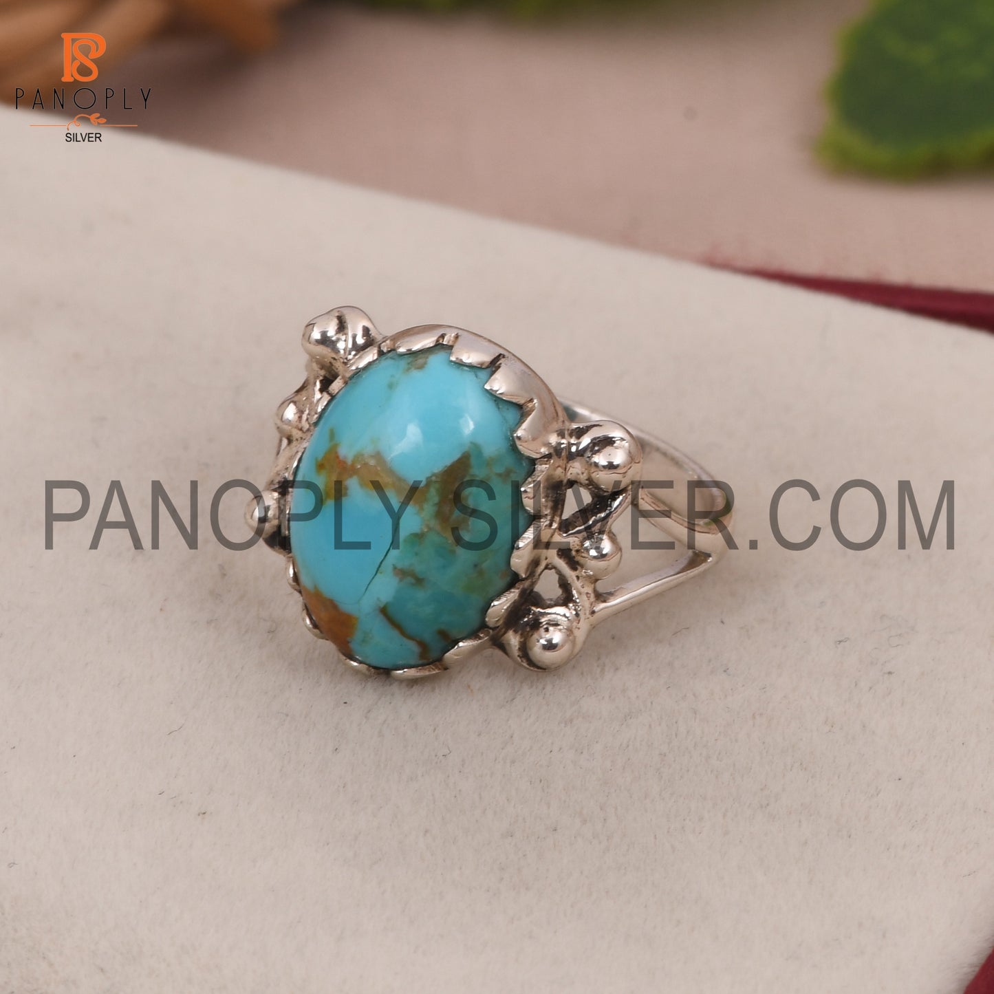 Turquoise Oval Shape Split Band Ring