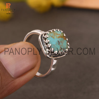 Hammered Band Kingman Turquoise Cushion Shape 925 Quality Silver Rings