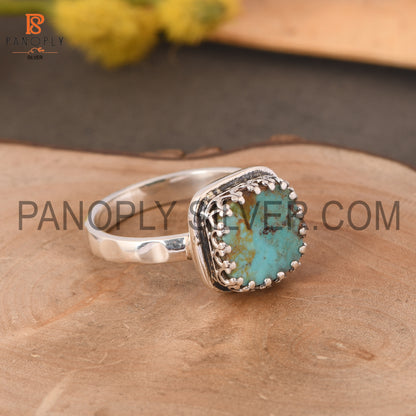 Hammered Band Kingman Turquoise Cushion Shape 925 Quality Silver Rings