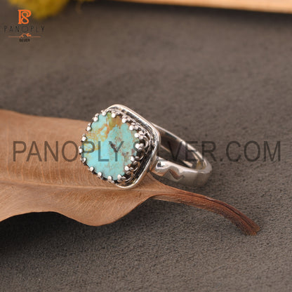 Hammered Band Kingman Turquoise Cushion Shape 925 Quality Silver Rings