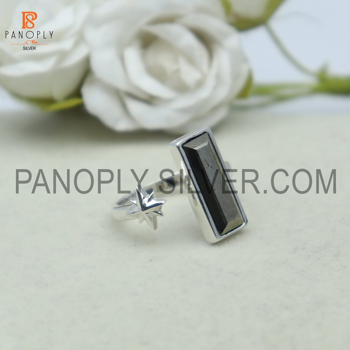 Pyrite 925 Silver Flower Adjustable Rings