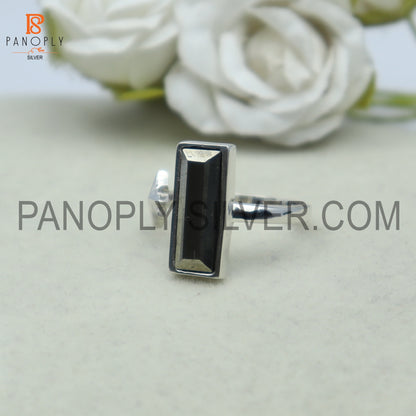 Pyrite 925 Silver Flower Adjustable Rings