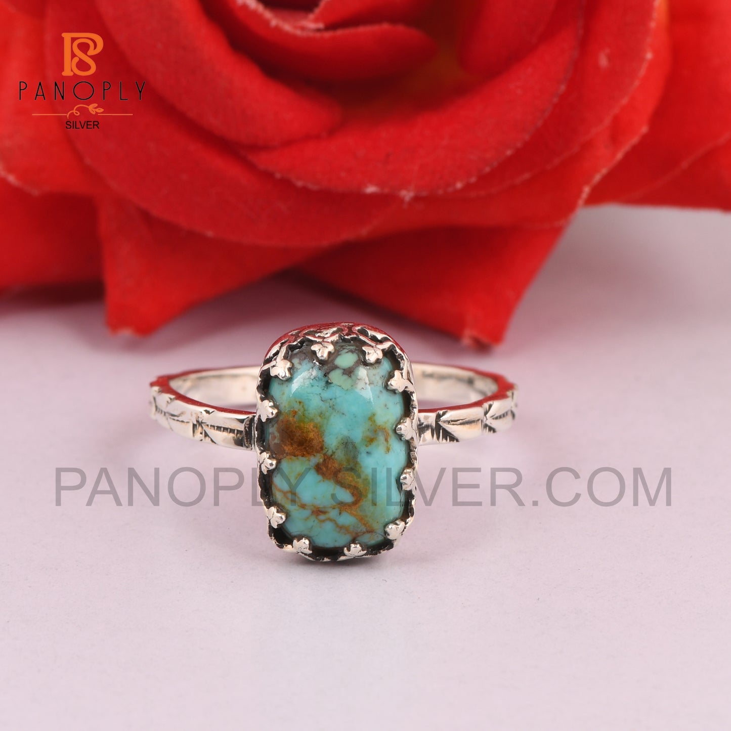 Kingman Turquoise Gem 925 Silver Cushion Shape Rings