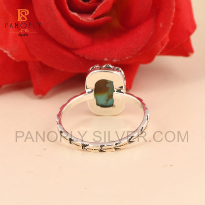 Kingman Turquoise Gem 925 Silver Cushion Shape Rings