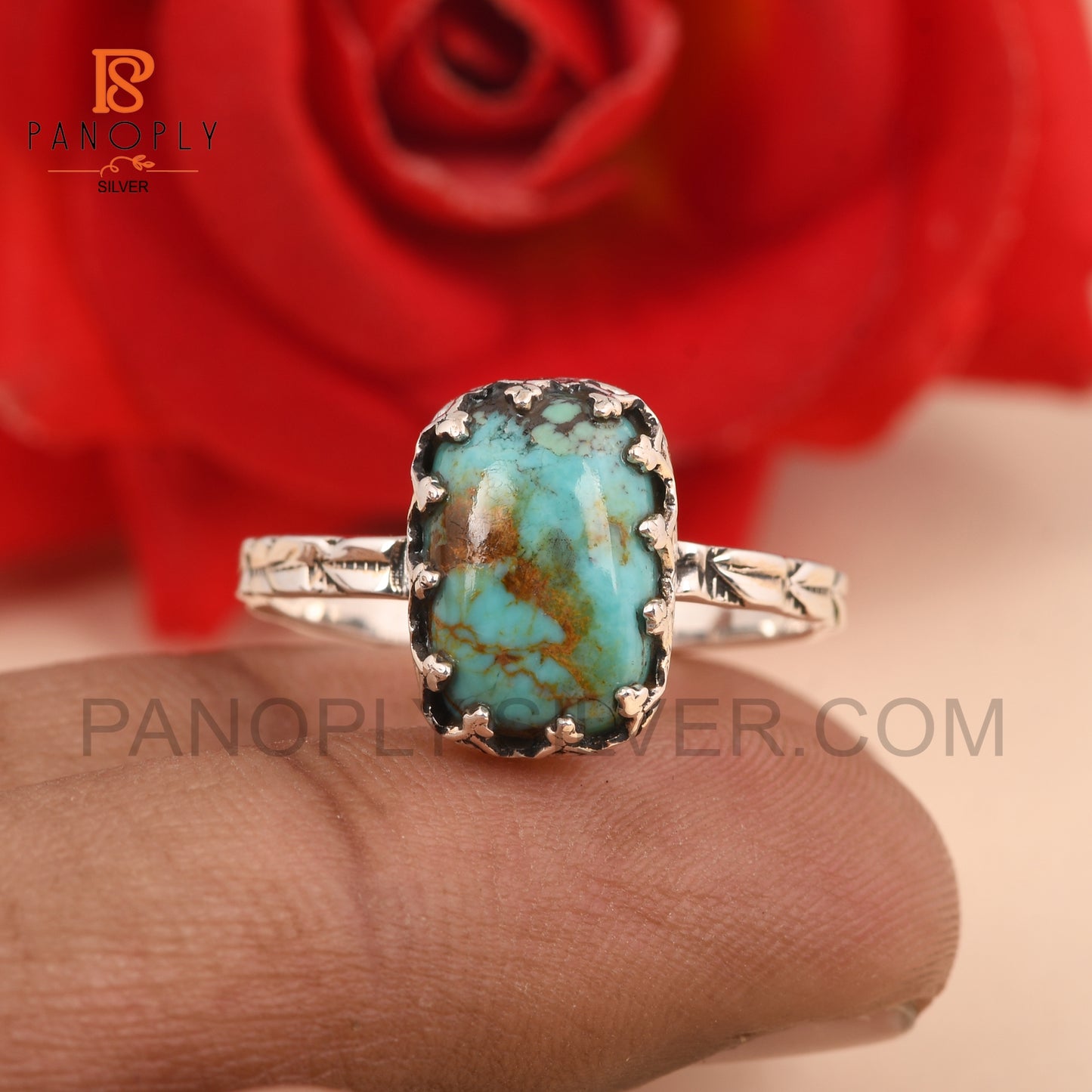 Kingman Turquoise Gem 925 Silver Cushion Shape Rings