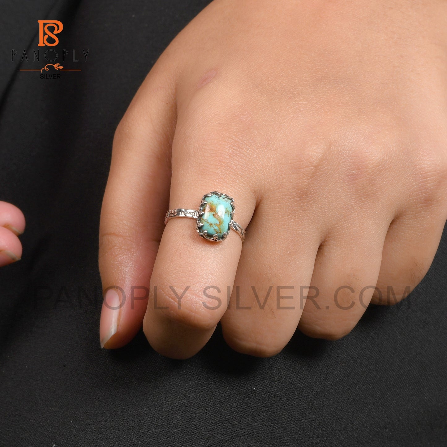 Kingman Turquoise Gem 925 Silver Cushion Shape Rings