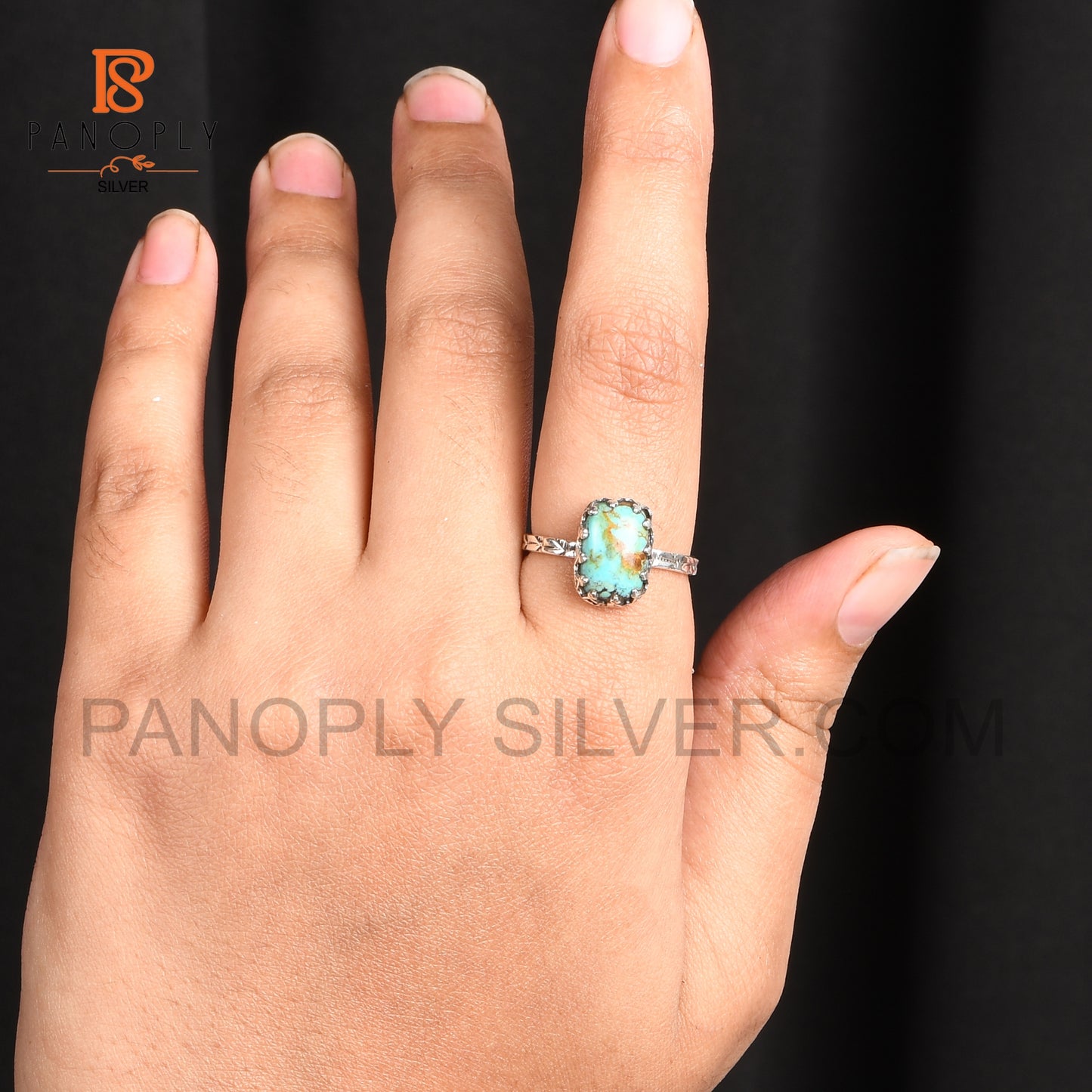 Kingman Turquoise Gem 925 Silver Cushion Shape Rings