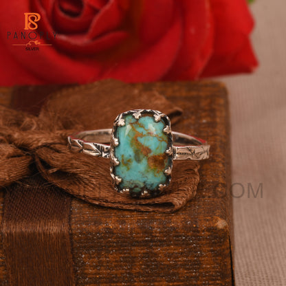 Kingman Turquoise Gem 925 Silver Cushion Shape Rings