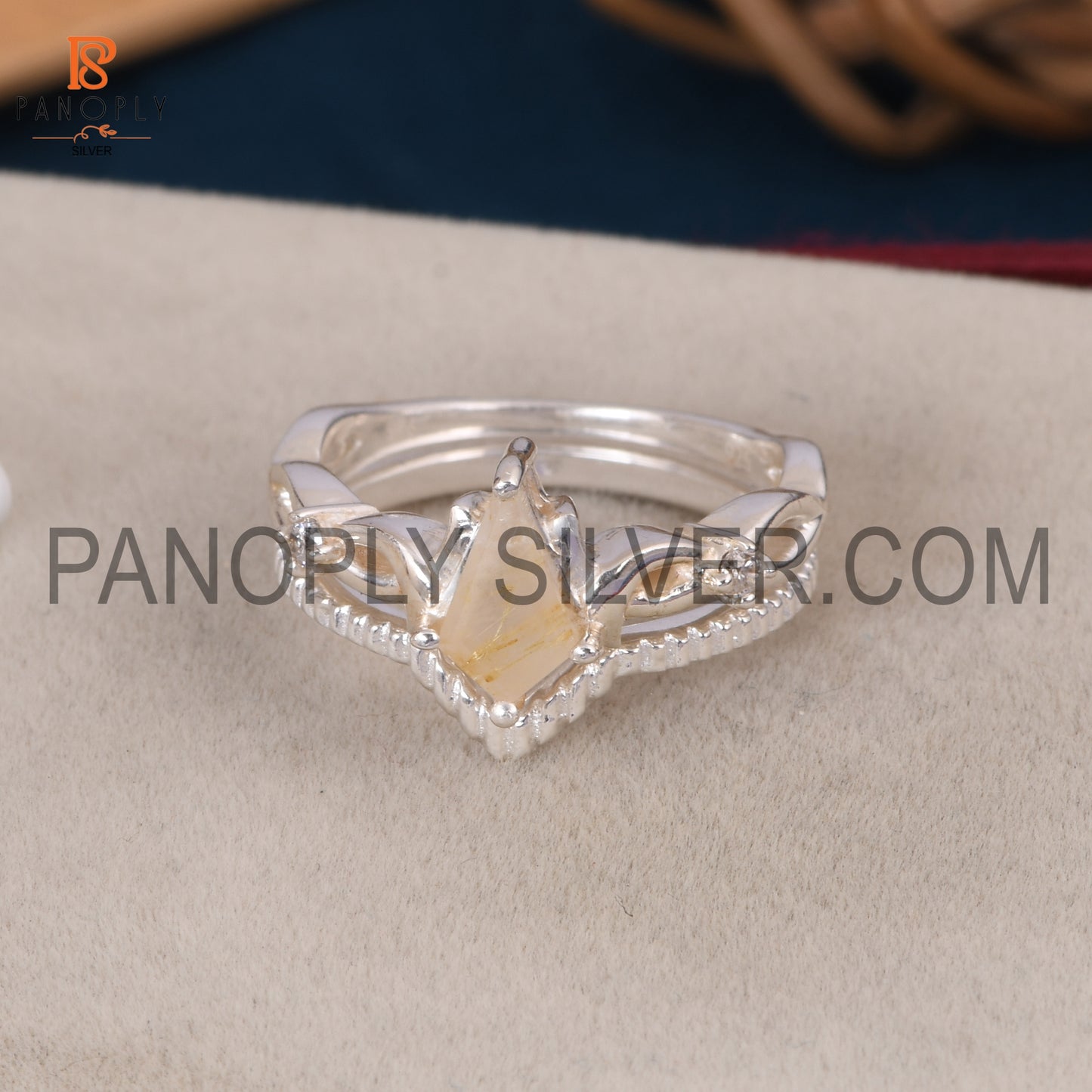 925 Silver Golden Rutile Gem Mothers Day Rings