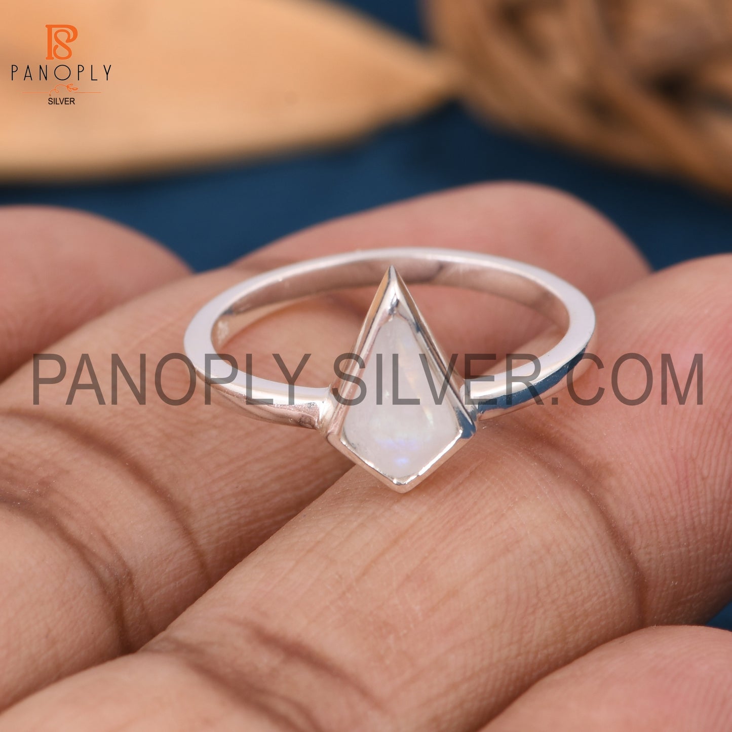 Rainbow Moonstone 925 Kite Shape White Gemstone Rings