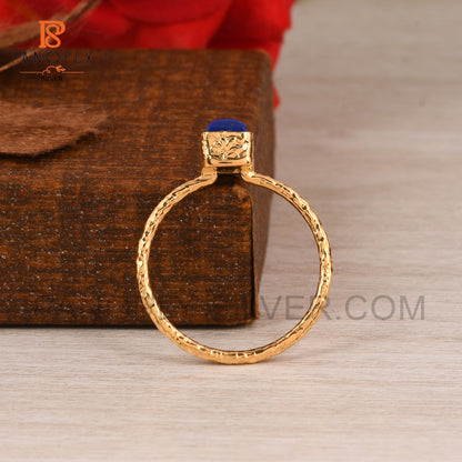 925 Silver 18k Gold Plated Square Shape Lapis Gem Rings