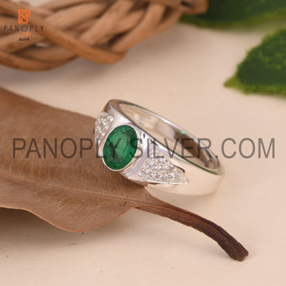 Zambian Emerald Quartz Gemstone Ring For Men Gift For Father