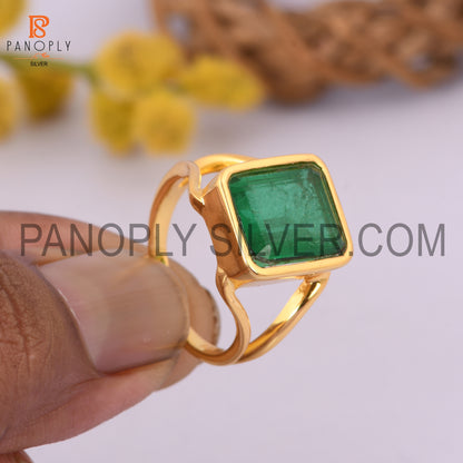 Zambian Emerald Quartz Split Band Gold Plated Engagement Ring