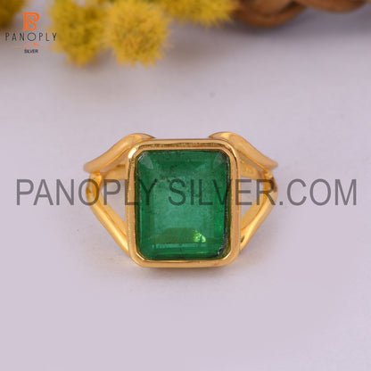 Zambian Emerald Quartz Split Band Gold Plated Engagement Ring