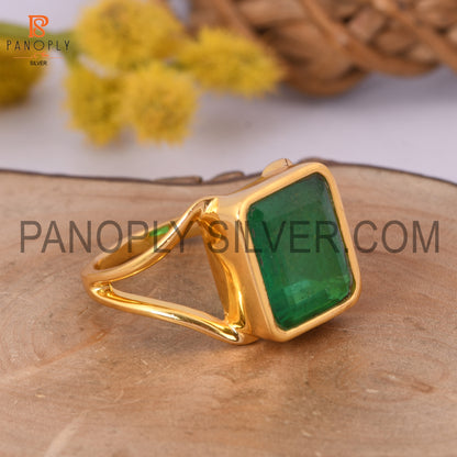 Zambian Emerald Quartz Split Band Gold Plated Engagement Ring