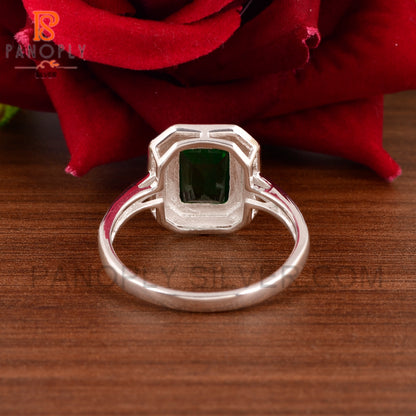 925 Silver Zambian Emerald Quartz Gemstone Vintage Rings