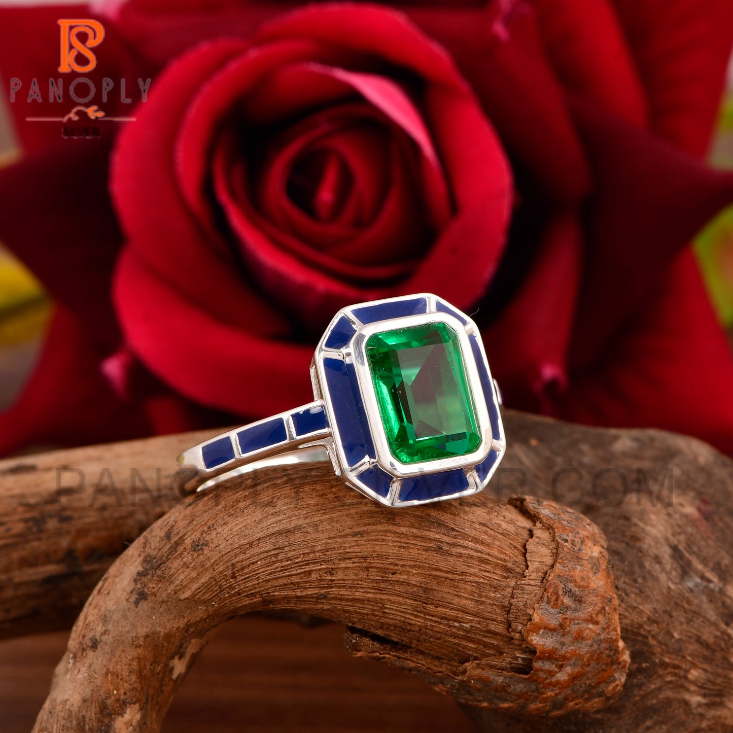 925 Silver Zambian Emerald Quartz Gemstone Vintage Rings