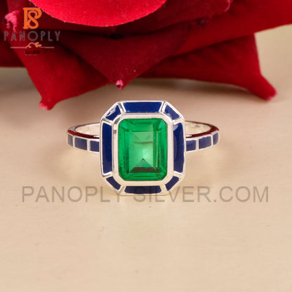 925 Silver Zambian Emerald Quartz Gemstone Vintage Rings