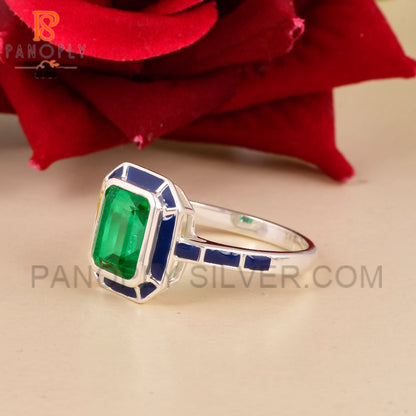 925 Silver Zambian Emerald Quartz Gemstone Vintage Rings