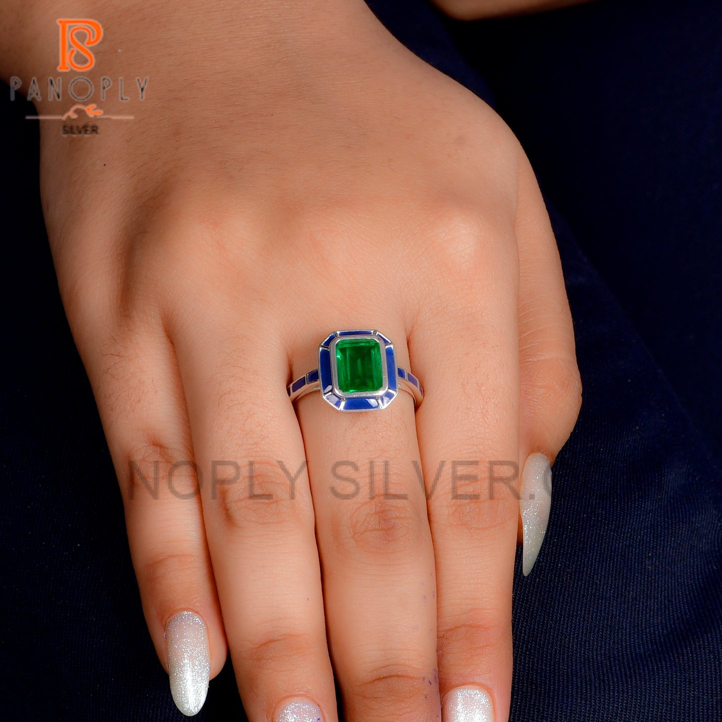 925 Silver Zambian Emerald Quartz Gemstone Vintage Rings