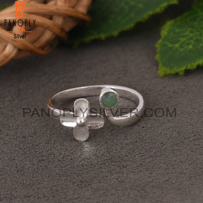 Emerald Flower 925 Sterling Silver Rings