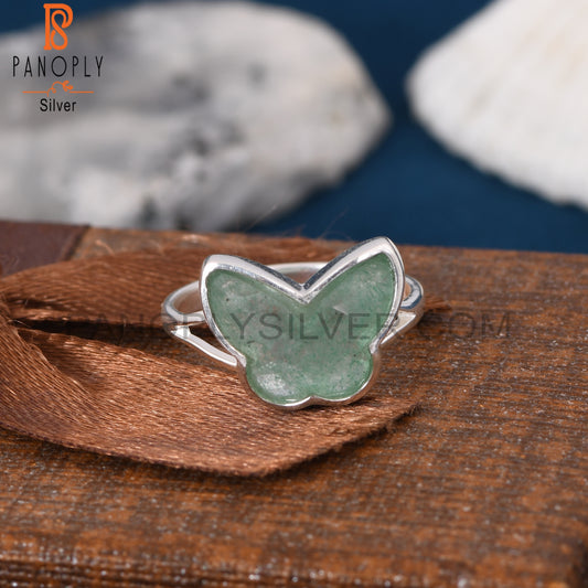 Green Strawberry Quartz 925 Silver Butterfly Rings