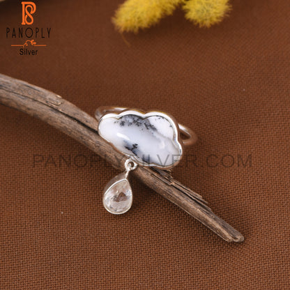 Dendrite Cloud Crystal Quartz Drop Rings