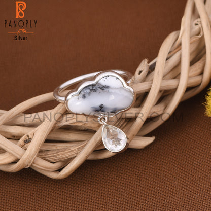 Dendrite Cloud Crystal Quartz Drop Rings