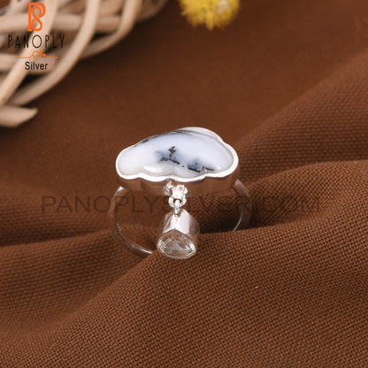 Dendrite Cloud Crystal Quartz Drop Rings