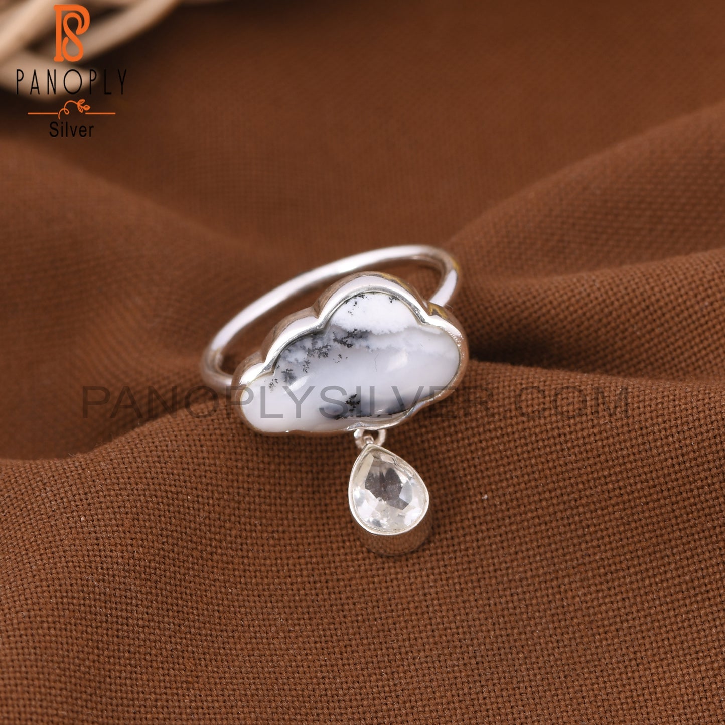 Dendrite Cloud Crystal Quartz Drop Rings