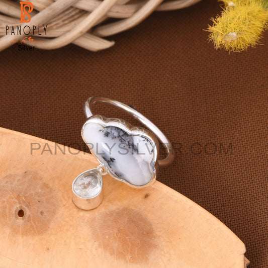 Dendrite Cloud Crystal Quartz Drop Rings