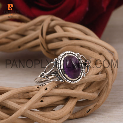 Amethyst Gemstone Adjustable Leaf Band Ring Birthstone Ring