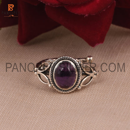 Amethyst Gemstone Adjustable Leaf Band Ring Birthstone Ring