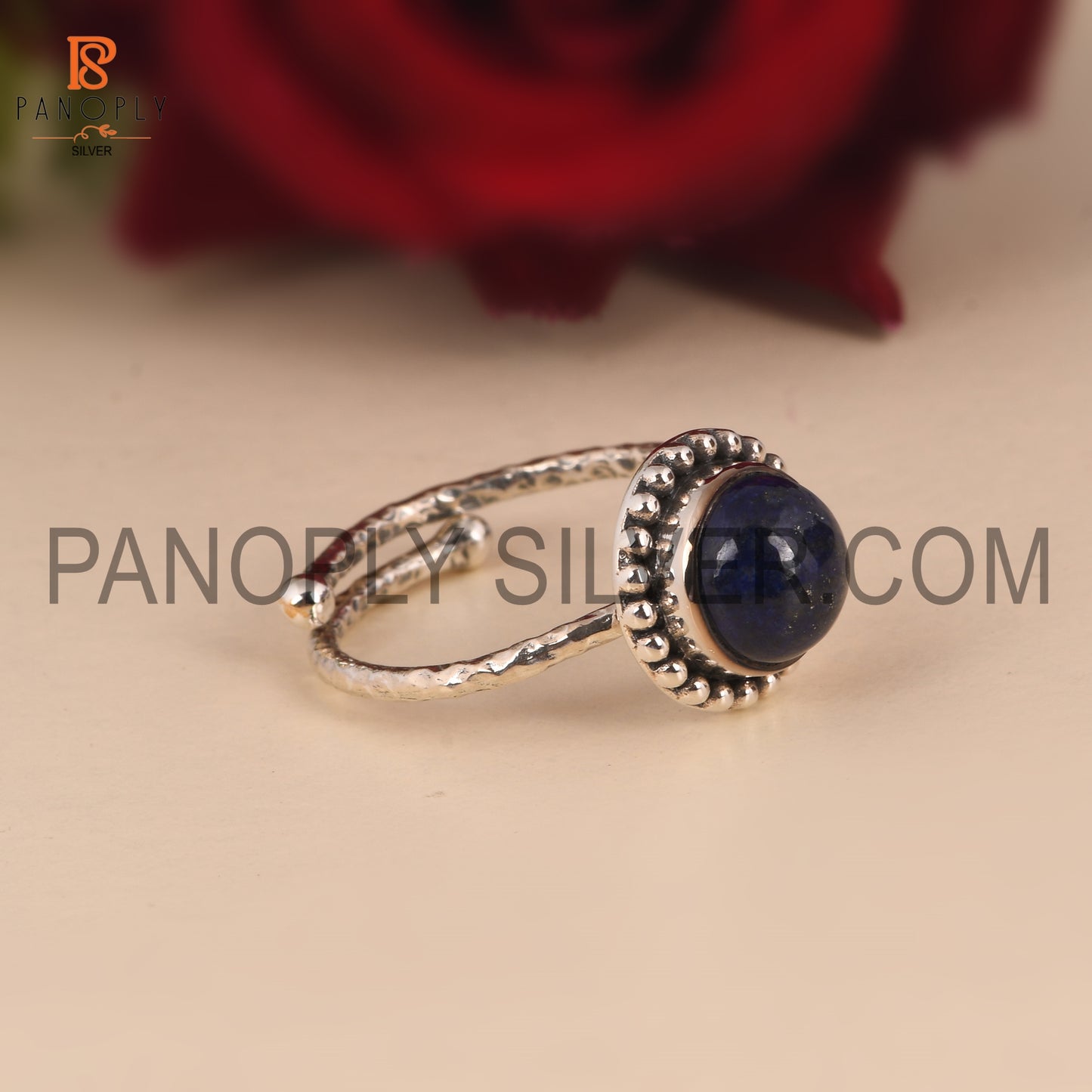 925 Sterling Silver Round Lapis Gemstone Daily Wear Ring