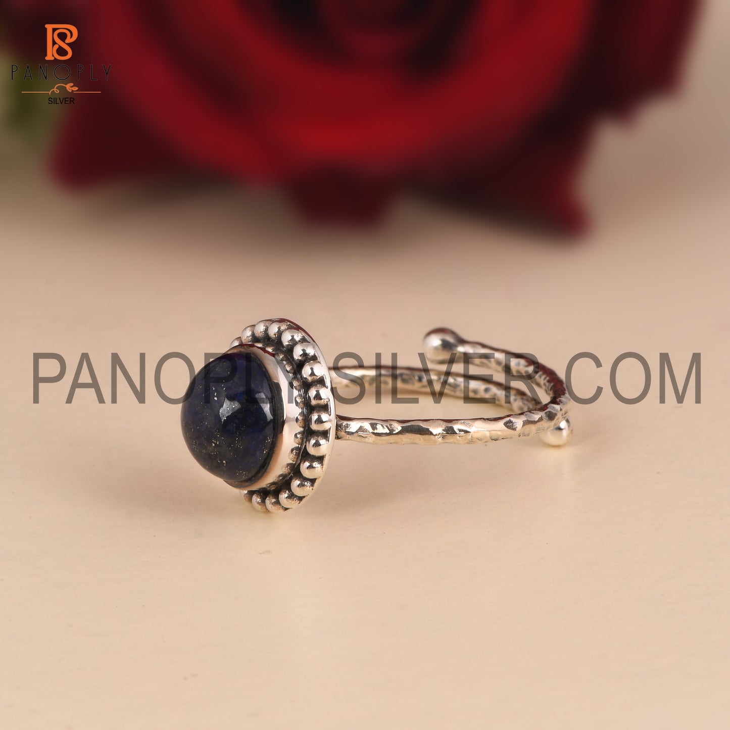 925 Sterling Silver Round Lapis Gemstone Daily Wear Ring