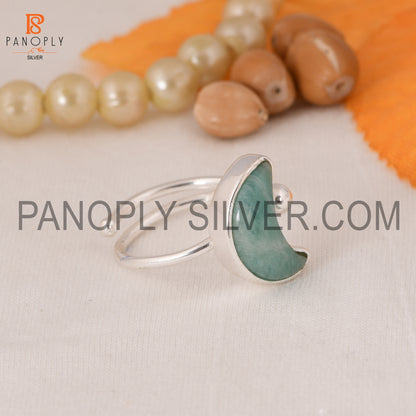 925 Silver Amazonite Moon Shape Adjustable Rings