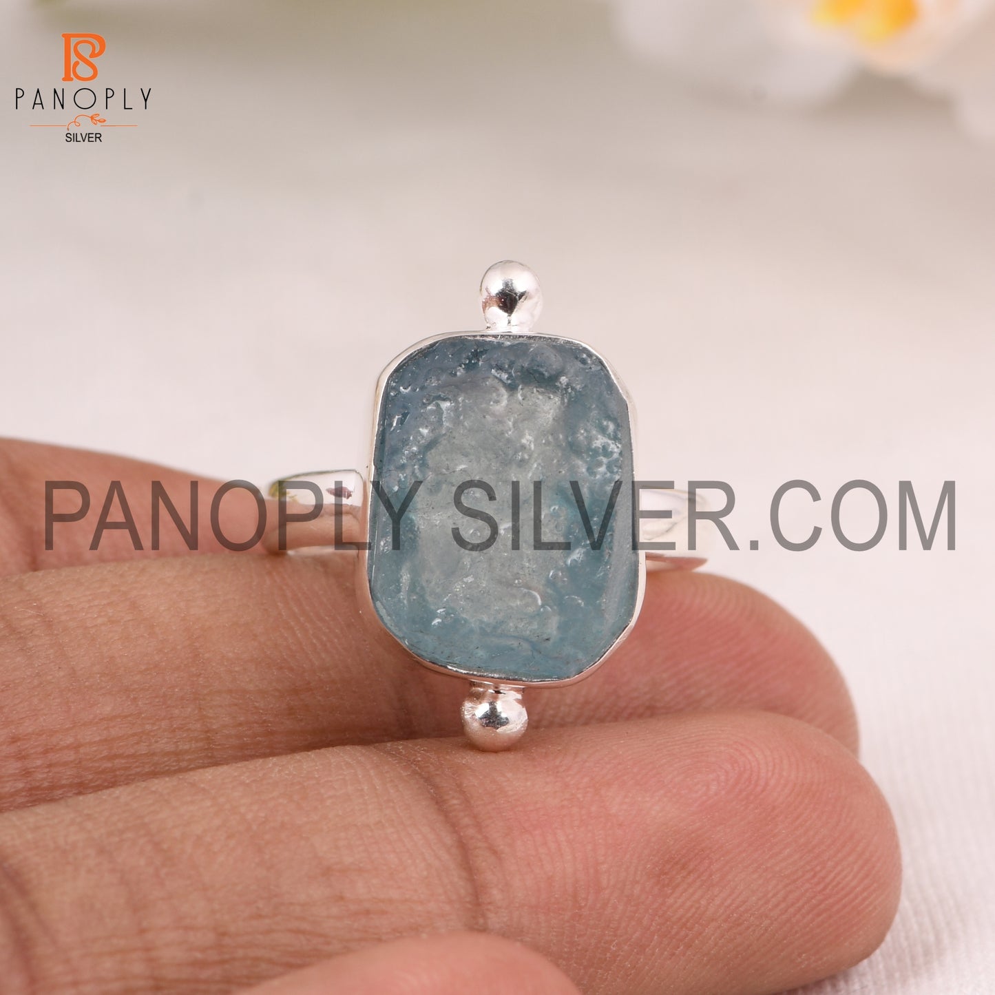 Aquamarine Stone Bezel set Rough Ring For Mother