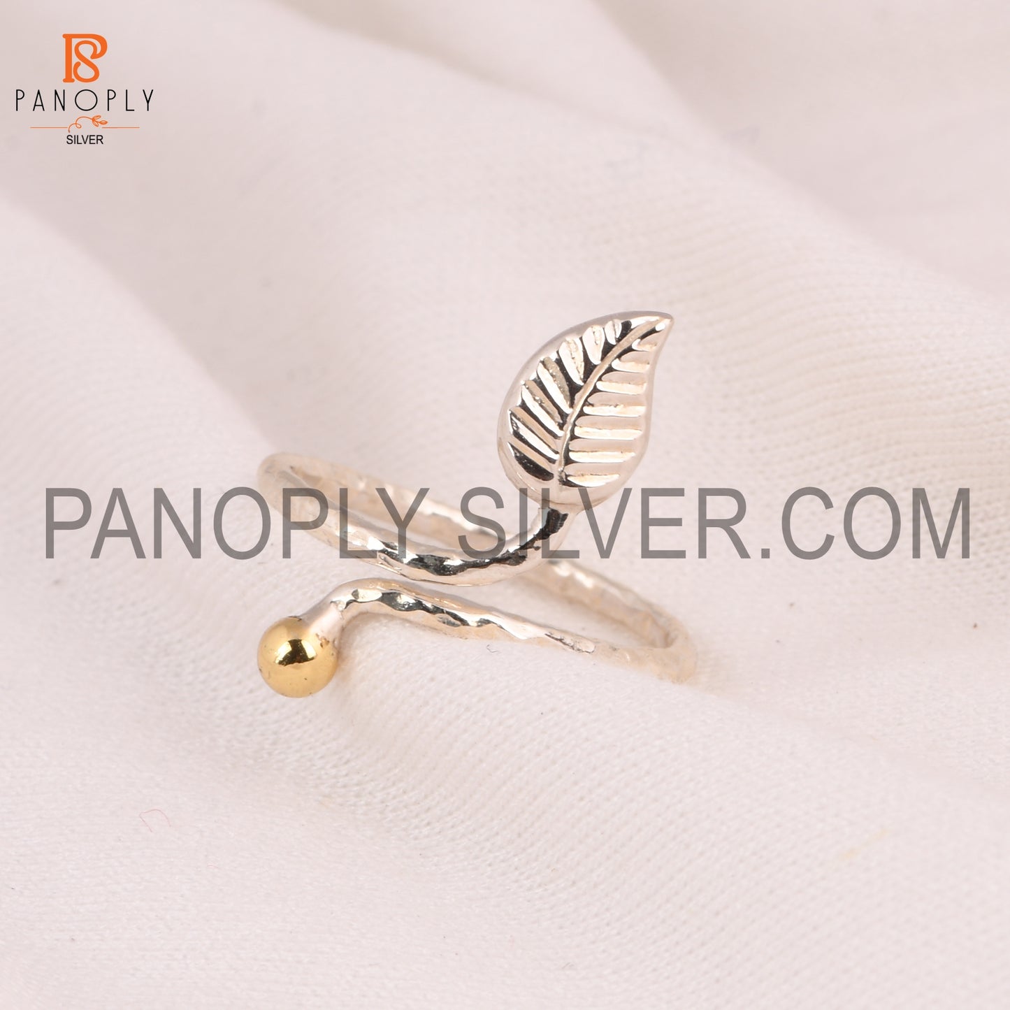 Two Tone 925 Sterling Silver Leaf Finger Ring For Women