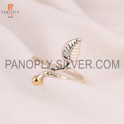 Two Tone 925 Sterling Silver Leaf Finger Ring For Women