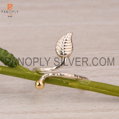 Two Tone 925 Sterling Silver Leaf Finger Ring For Women