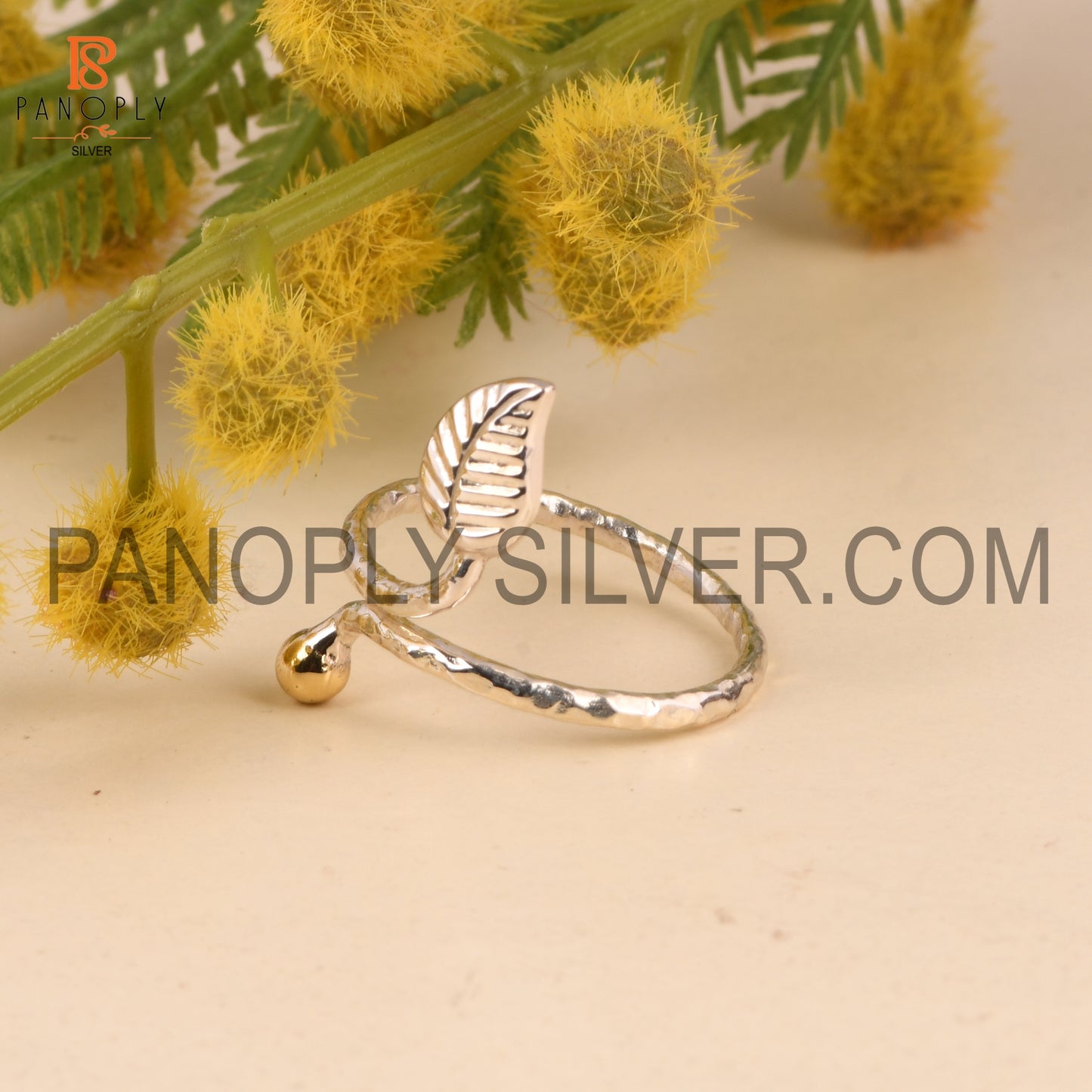 Two Tone 925 Sterling Silver Leaf Finger Ring For Women