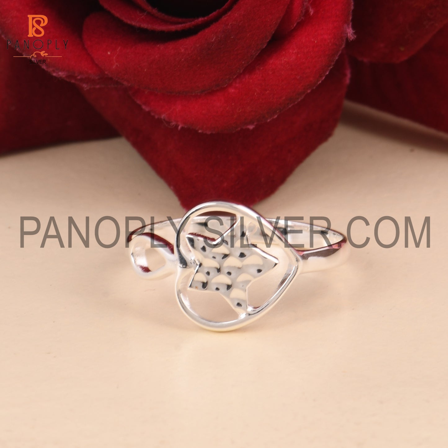 925 Silver Texture Star & Heart Ring For Females