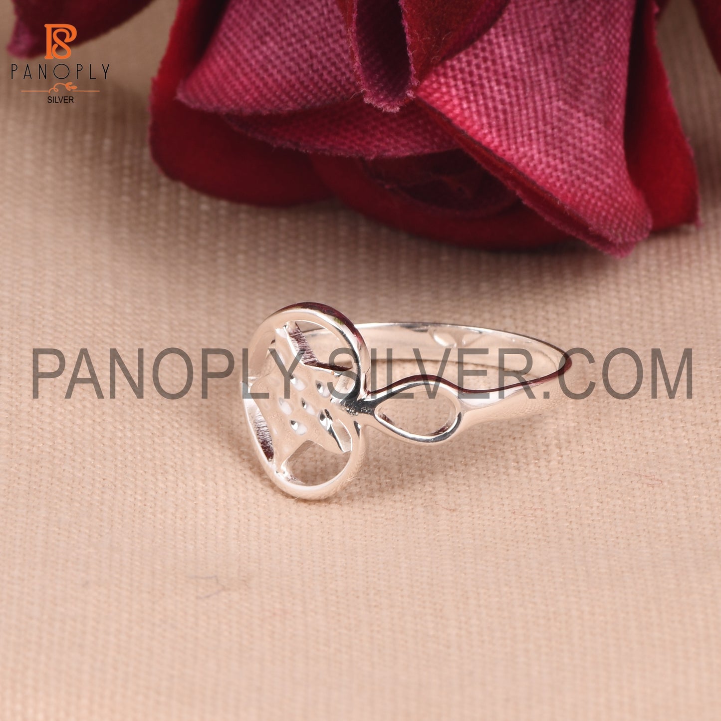 925 Silver Texture Star & Heart Ring For Females