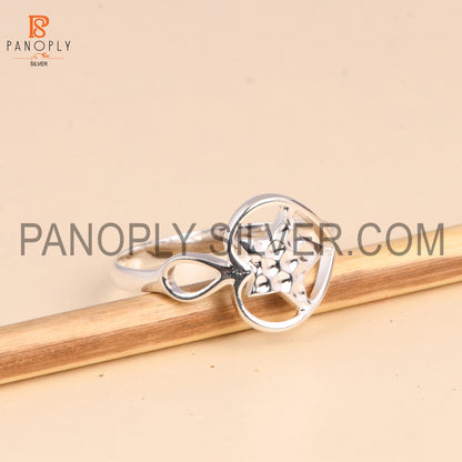 925 Silver Texture Star & Heart Ring For Females