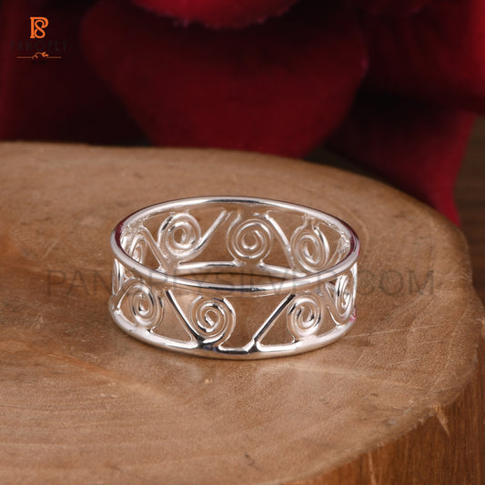 Silver Filigree Spiral Band Ring, Vintage Style