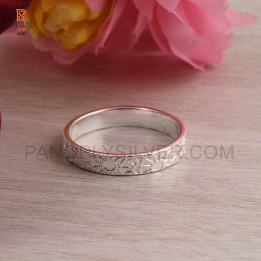 Sterling Silver Floral Pattern Band Handcrafted Ring