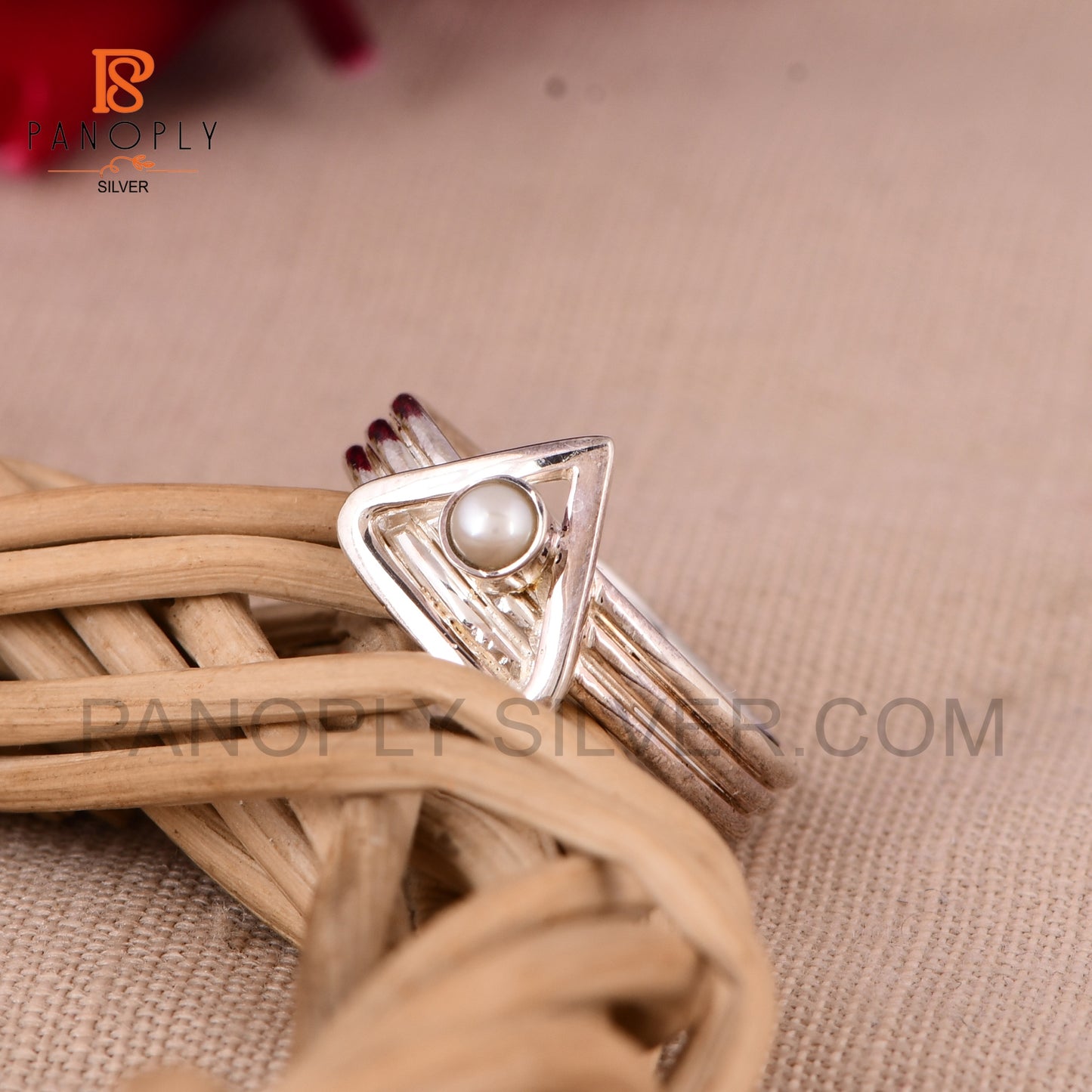 925 Silver Pearl Triangle Shape Ring For Women