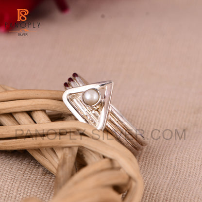 925 Silver Pearl Triangle Shape Ring For Women